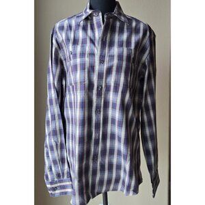 Vince Camuto Plaid Button-Down Shirt | Purple Blue Plaid Long Sleeve